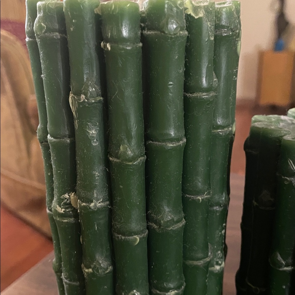 Vintage Never Used Green Bamboo Candle Set - Picture 3 of 4